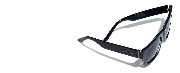 Black sunglasses with a reflective surface on a white background